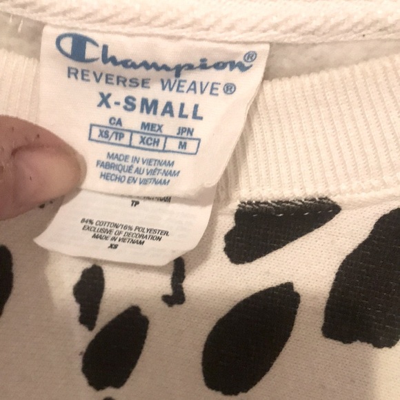 CHAMPION CROPPED SWEATSHIRT SIZE XS LONG SLEEVE BLACK &WHITE PRINT - Picture 4 of 7